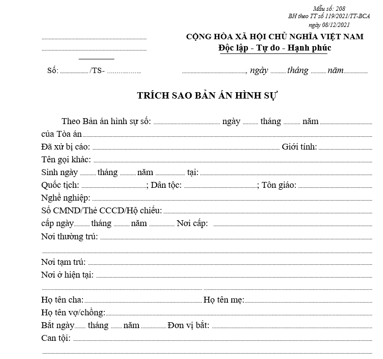 Mẫu trích sao bản án hình sự Mẫu trích sao bản án hình sự