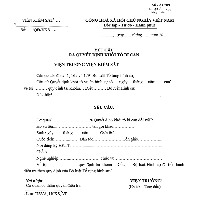 Mẫu yêu cầu ra quyết định khởi tố bị can https://www.facebook.com/nguyen.cong.lam.627480