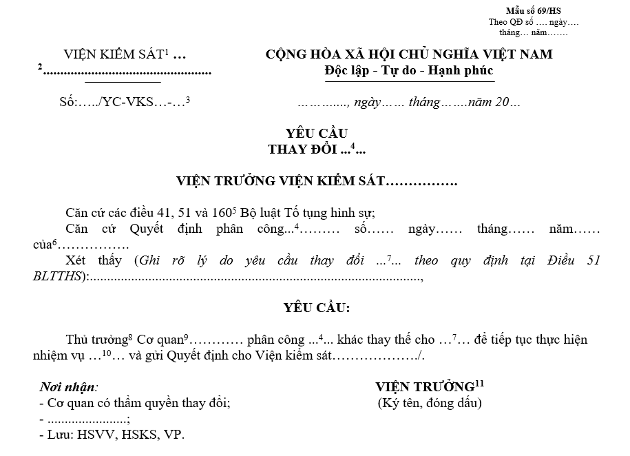 Mẫu yêu cầu thay đổi Thủ trưởng/Cấp trưởng/Phó Thủ trưởng/Cấp phó Cơ quan có thẩm quyền điều tra/Điều tra viên/cán bộ điều tra Mẫu yêu cầu thay đổi Thủ trưởng-Cấp trưởng-Phó Thủ trưởng-Cấp phó Cơ quan có thẩm quyền điều tra-Điều tra viêncán bộ điều tra