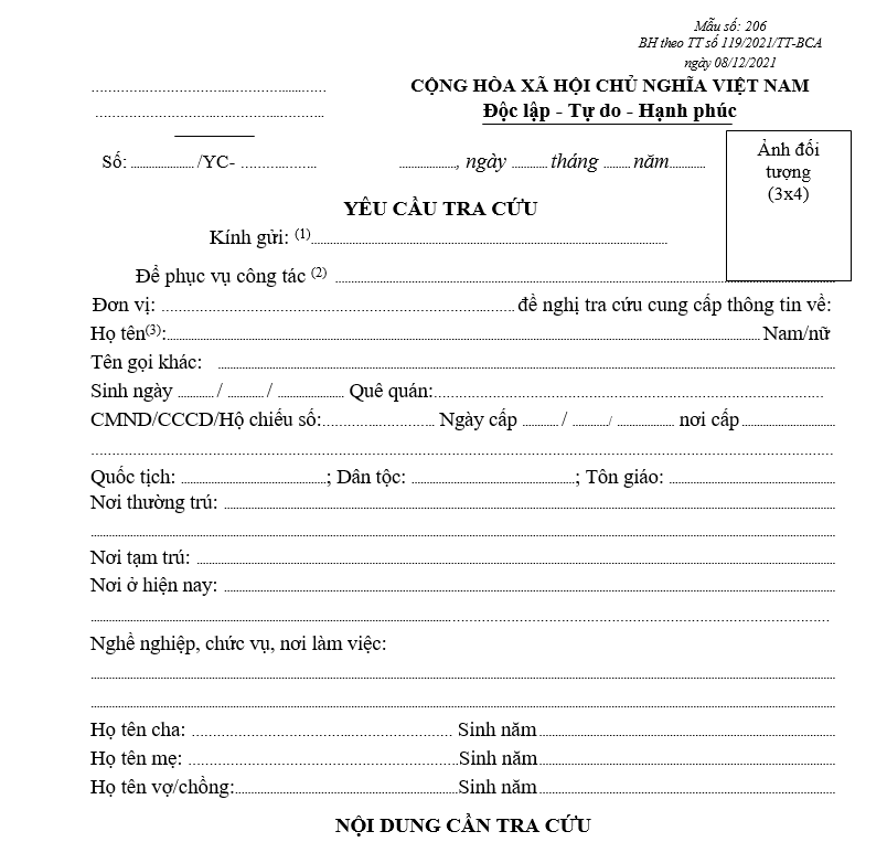 Mẫu yêu cầu tra cứu Mẫu yêu cầu tra cứu