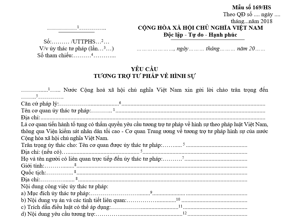Mẫu yêu cầu tương trợ tư pháp về hình sự Mẫu yêu cầu tương trợ tư pháp về hình sự