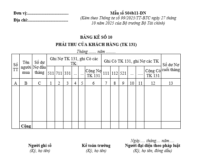 Mẫu bảng kê số 10 từ 01/01/2026 Mẫu bảng kê số 10 từ 01-01-2026
