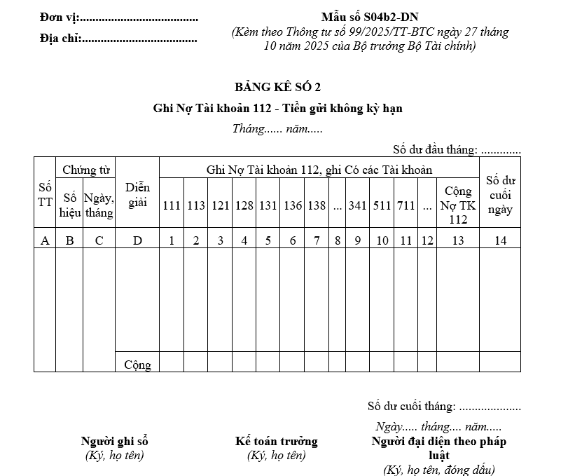 Mẫu bảng kê số 2 từ 01/01/2026 Mẫu bảng kê số 2 từ 01-01-2026
