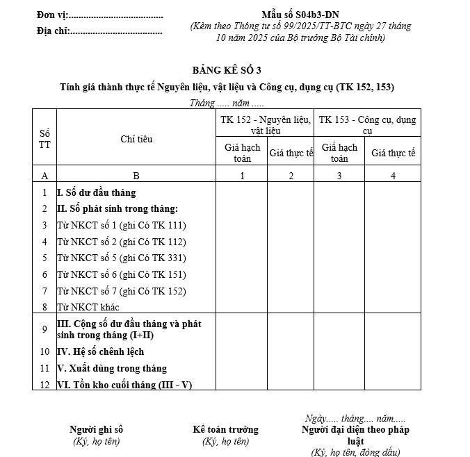 Mẫu bảng kê số 3 từ 01/01/2026 Mẫu bảng kê số 3 từ 01-01-2026