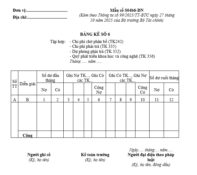 Mẫu bảng kê số 6 từ 01/01/2026 Mẫu bảng kê số 6 từ 01-01-2026