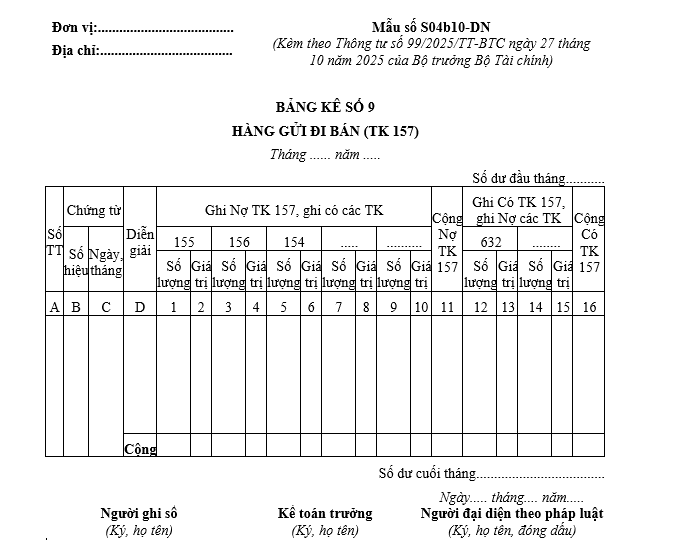 Mẫu bảng kê số 9 từ 01/01/2026 Mẫu bảng kê số 9 từ 01-01-2026