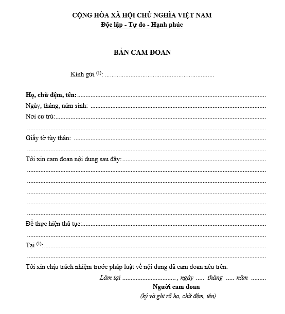 Mẫu giấy cam đoan Mẫu giấy cam đoan