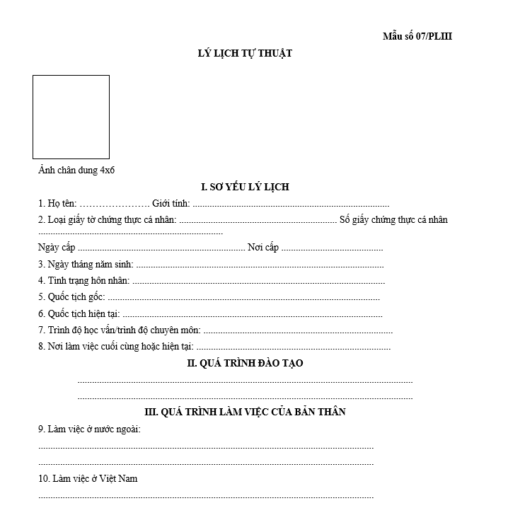 Mẫu lý lịch tự thuật Mẫu lý lịch tự thuật