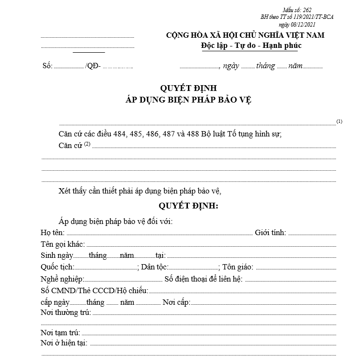 Mẫu quyết định áp dụng biện pháp bảo vệ Mẫu quyết định áp dụng biện pháp bảo vệ