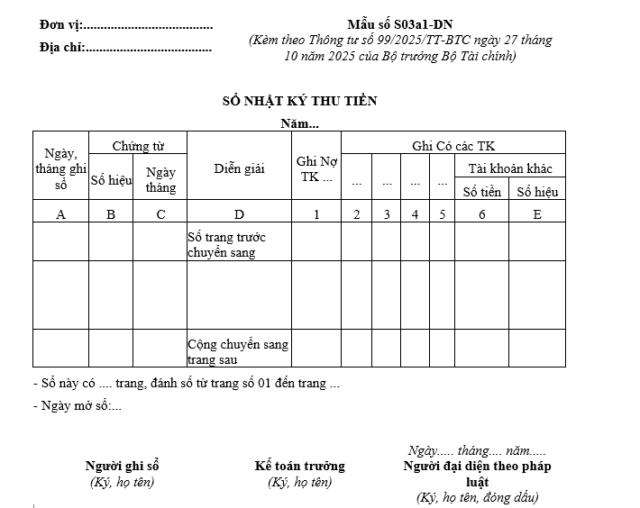 Mẫu sổ nhật ký thu tiền từ 01/01/2026 Mẫu sổ nhật ký thu tiền từ 01-01-2026