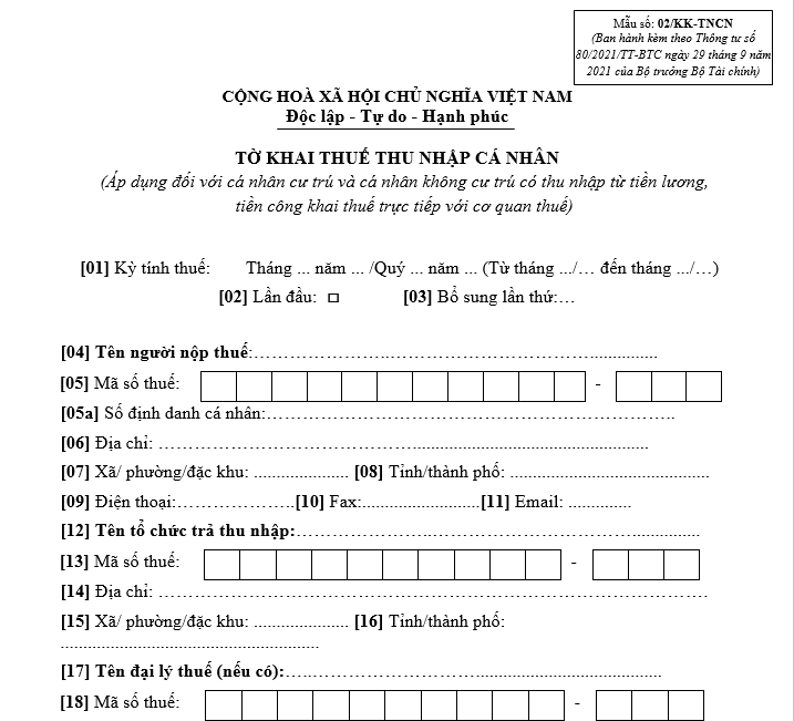 Mẫu tờ khai thuế thu nhập cá nhân áp dụng với cá nhân có thu nhập từ tiền lương, tiền công khai thuế trực tiếp với cơ quan thuế theo Thông tư 94/2025/TT-BTC Mẫu tờ khai thuế thu nhập cá nhân áp dụng với cá nhân có thu nhập từ tiền lương, tiền công khai thuế trực tiếp với cơ quan thuế theo Thông tư 94-2025-TT-BTC
