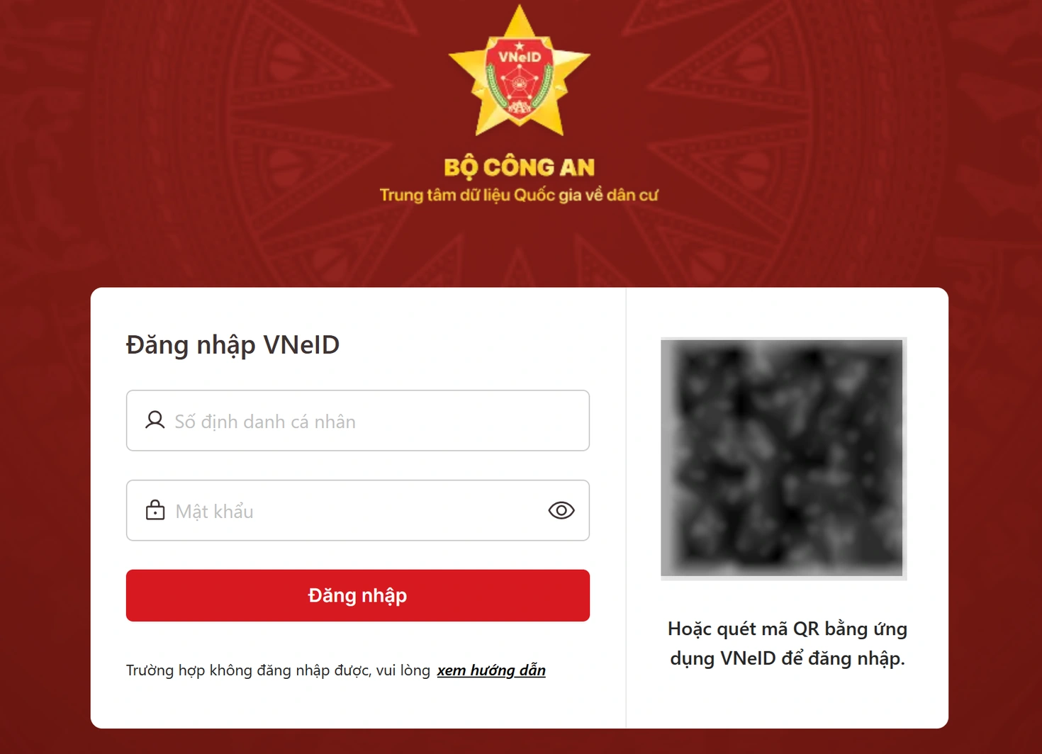 bạn điền số căn cước công dân và mật khẩu