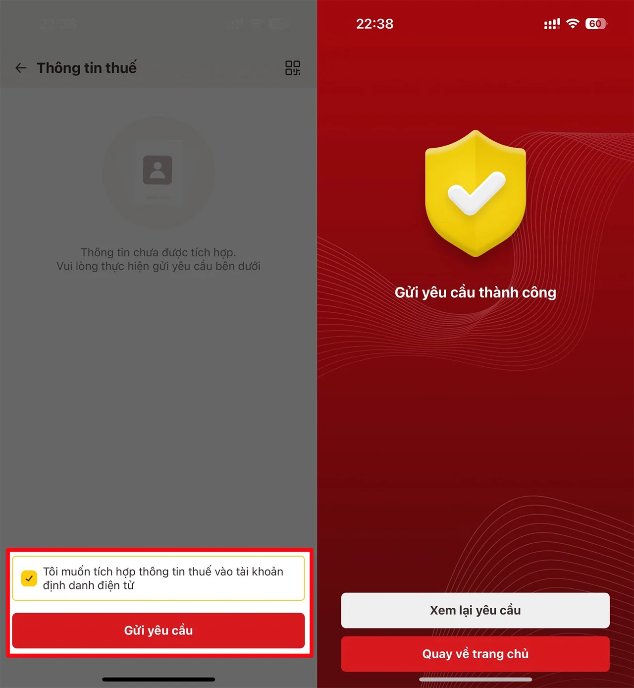Hướng dẫn cách tích hợp mã số thuế cá nhân vào VNeID Bước 3: Gửi yêu cầu tích hợp