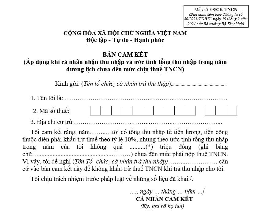 Mẫu 08/CK-TNCN